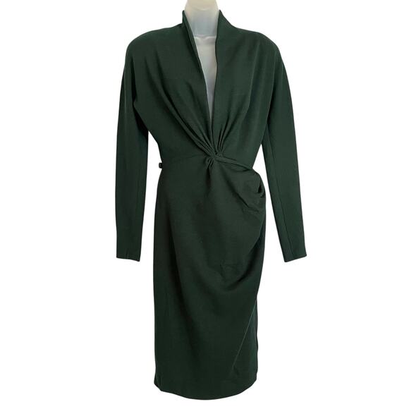 Vintage Donna Karan Black Label Archival Green Wool Wrap Dress Union-Made Size S - Picture 1 of 14